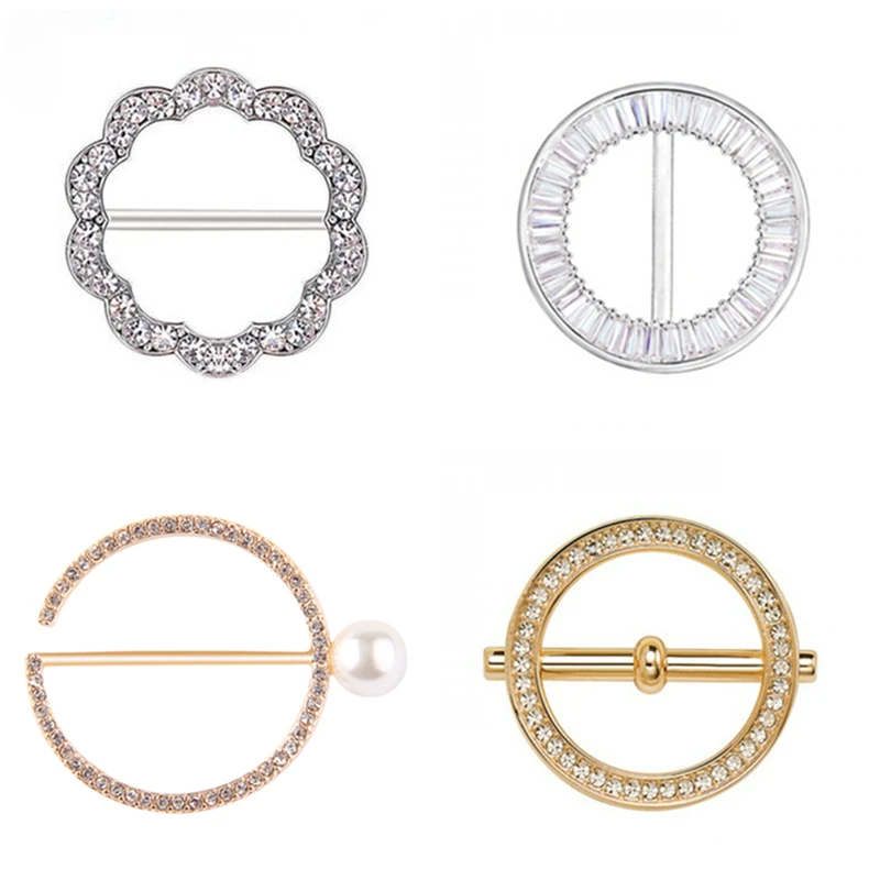 Овальные броши простые с кристаллами классический зажим для шарфов шелковая