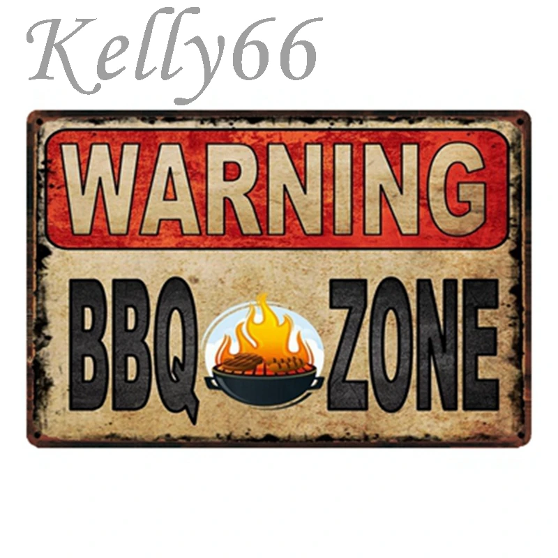 

[ Kelly66 ] Warning BBQ Zone Fresh Barbecue Party Metal Sign Tin Poster Home Decor Bar Wall Art Painting 20*30 CM Size y-1765