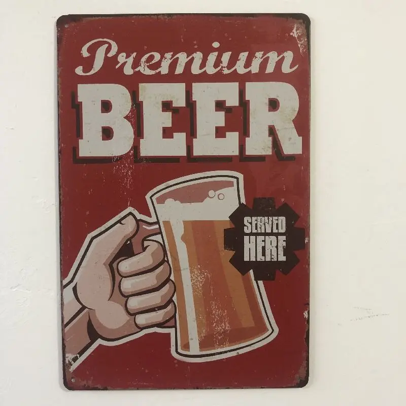 

[Luckyaboy] Премиум Пиво служит здесь табличка винтажные металлические жестяные знаки для дома Бар Паб гараж декоративные тарелки мужская пещер...