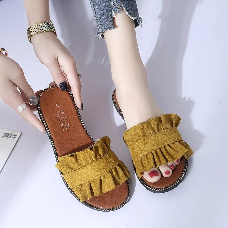 Женские пляжные шлепанцы удобные сланцы летняя Стильная джинсовая обувь милые