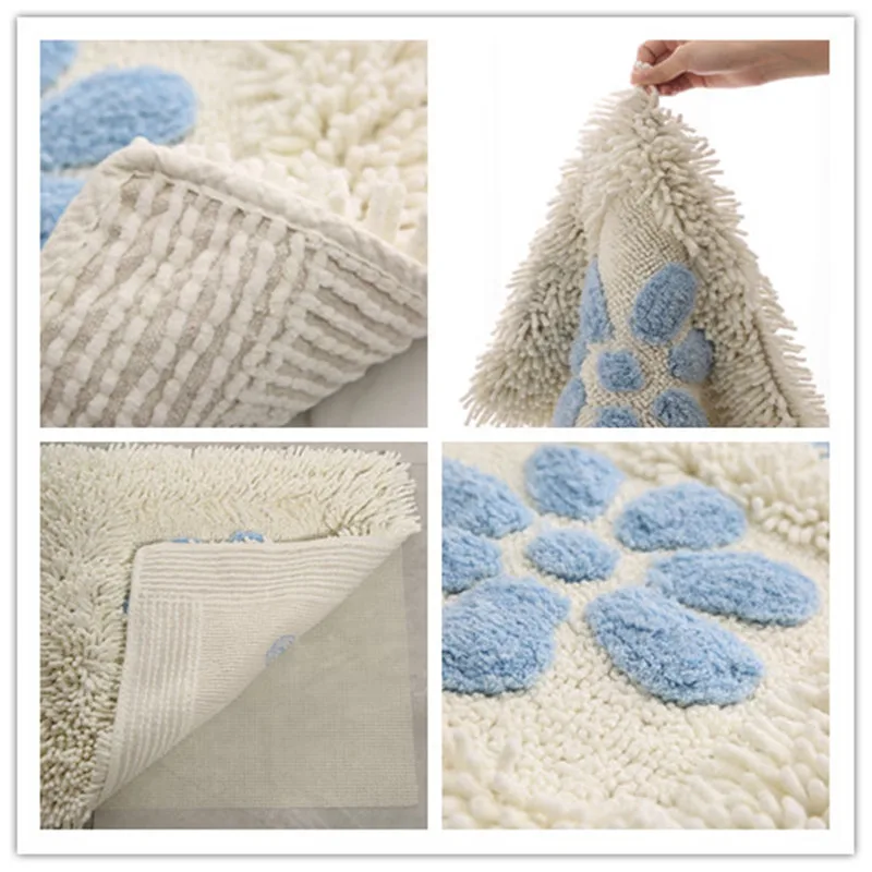 Противоскользящий коврик из синели для ванной комнаты с рисунком лепестков