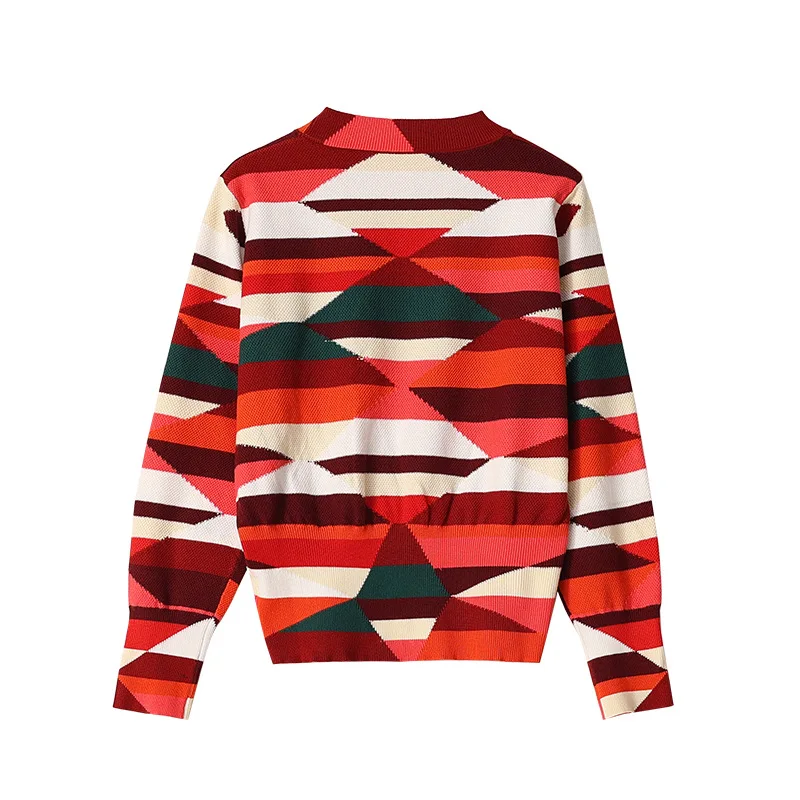 

Осенний женский свитер в стиле преппи, подиумный разноцветный клетчатый дизайнерский пуловер в стиле пэчворк с рисунком ромбиками, топы, Же...