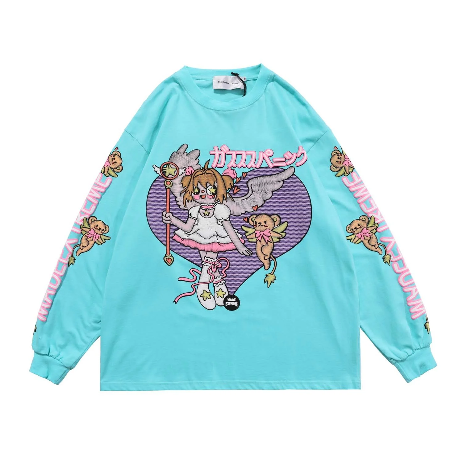 

Футболка мужская с длинным рукавом, свободная рубашка в стиле хип-хоп, с мультяшным принтом ангела, хлопковая модная кофта большого размера