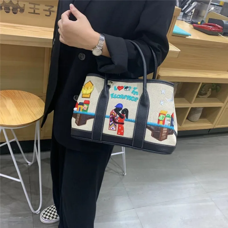 Women Bags Canvas Embroidery Purse Handbag Shoulder Bags Cross Messenger Bag Totes Braccialini Style Cartoon Love In Florence
