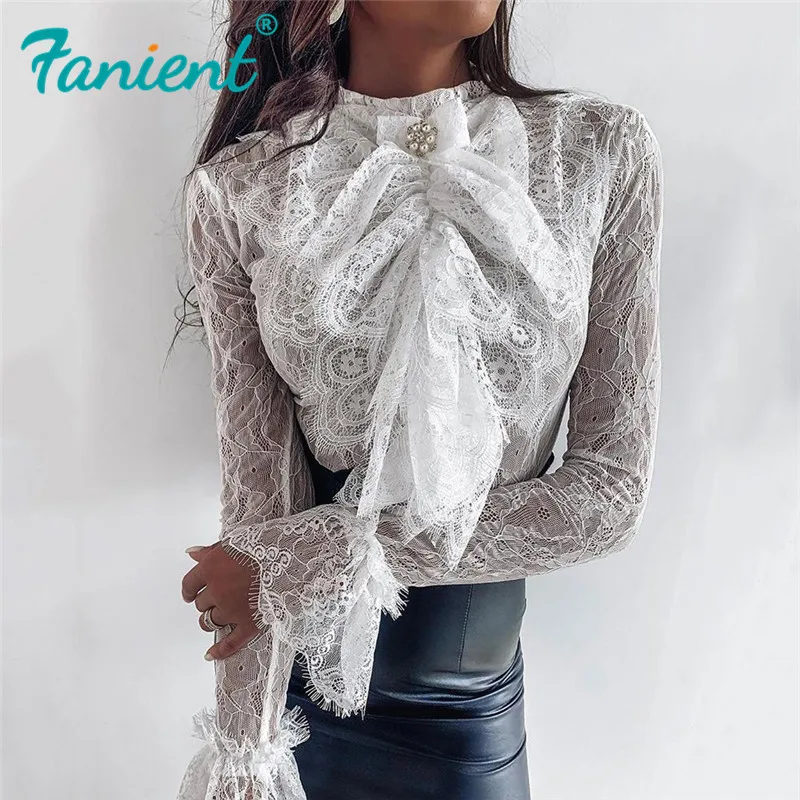Женские кружевные блузки белые женские топы вязаные с цветами тонкие офисные