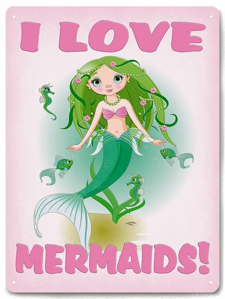 

I Love Mermaids Funny Metal Sign Cute Retro Girls Room Wall Decor Art Plaque