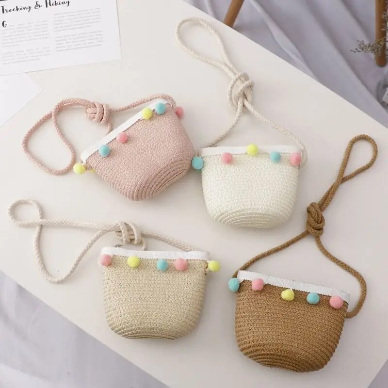 

Summer Panama Hat Children Colorful Plush Ball Lovely Baby Girl Straw Hats Set For Children Kids Hats Caps