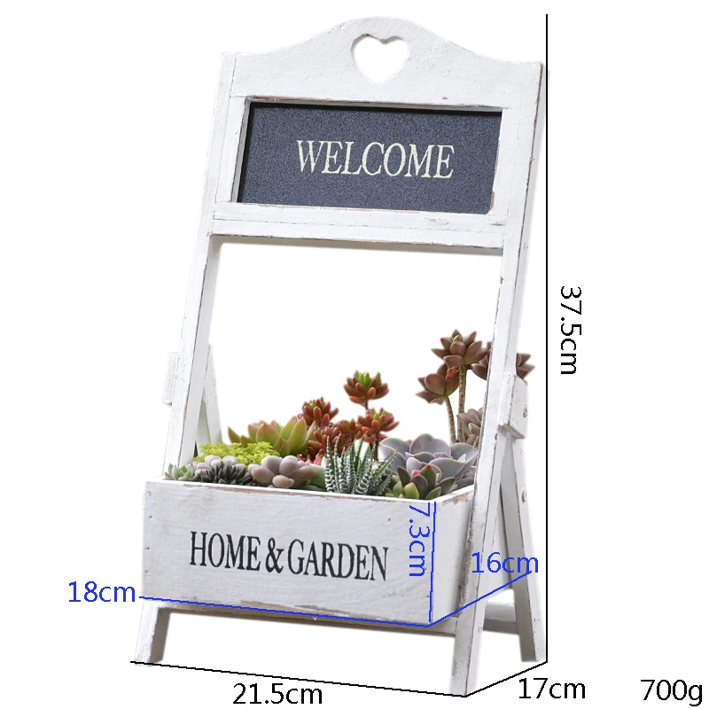 Деревянная складная полка для цветов под старину зеленая с белым буквенным