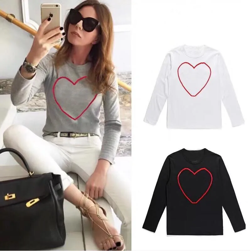(Есть глаза) Осенняя мода с длинными рукавами круглый двойной любовь футболка