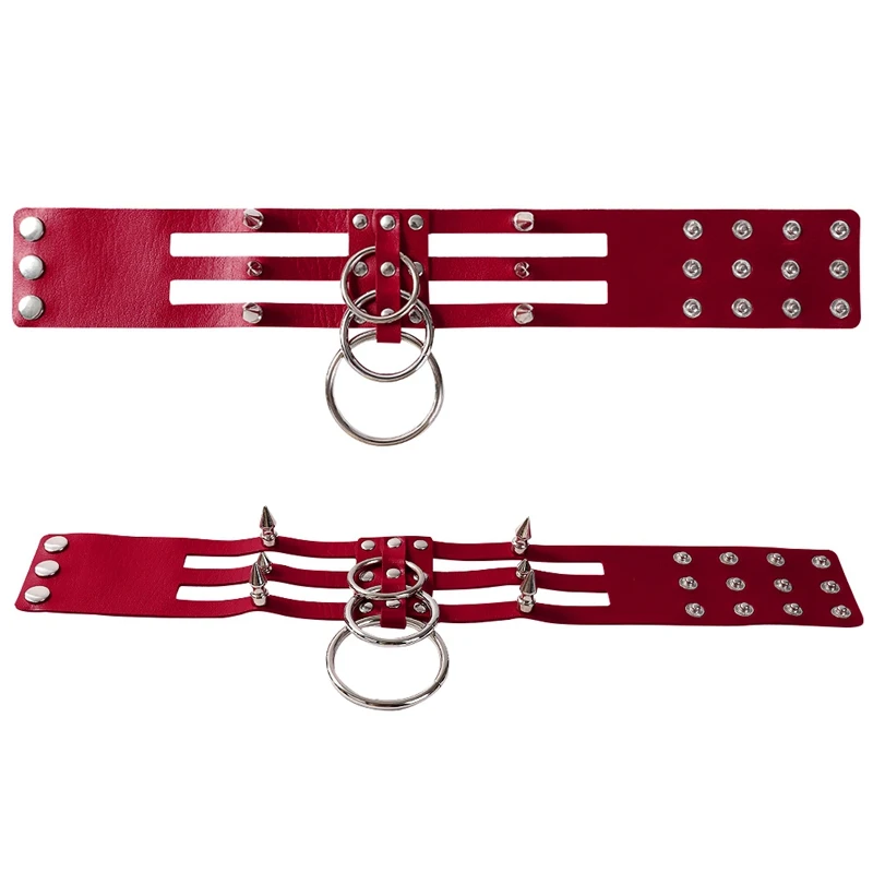 Женское кожаное колье-чокер с металлическими заклепками розовое ожерелье