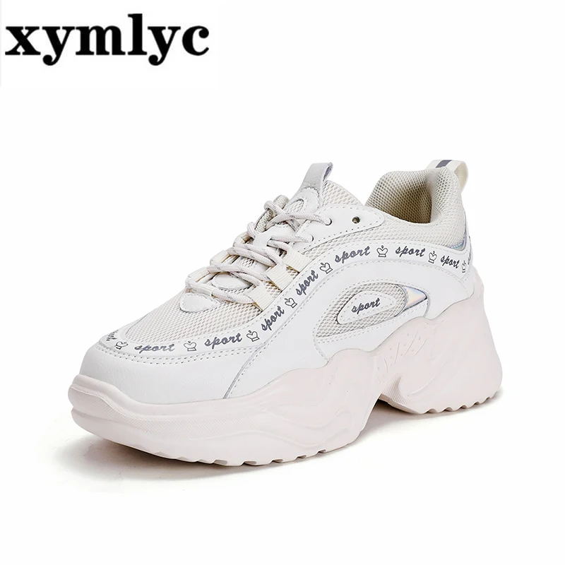 

xymlyc New Summer Fashion Women Flat Platform Shoes Breathable Casual Shoes Woman Lace-up Height Increase Chunky Sneakers Women