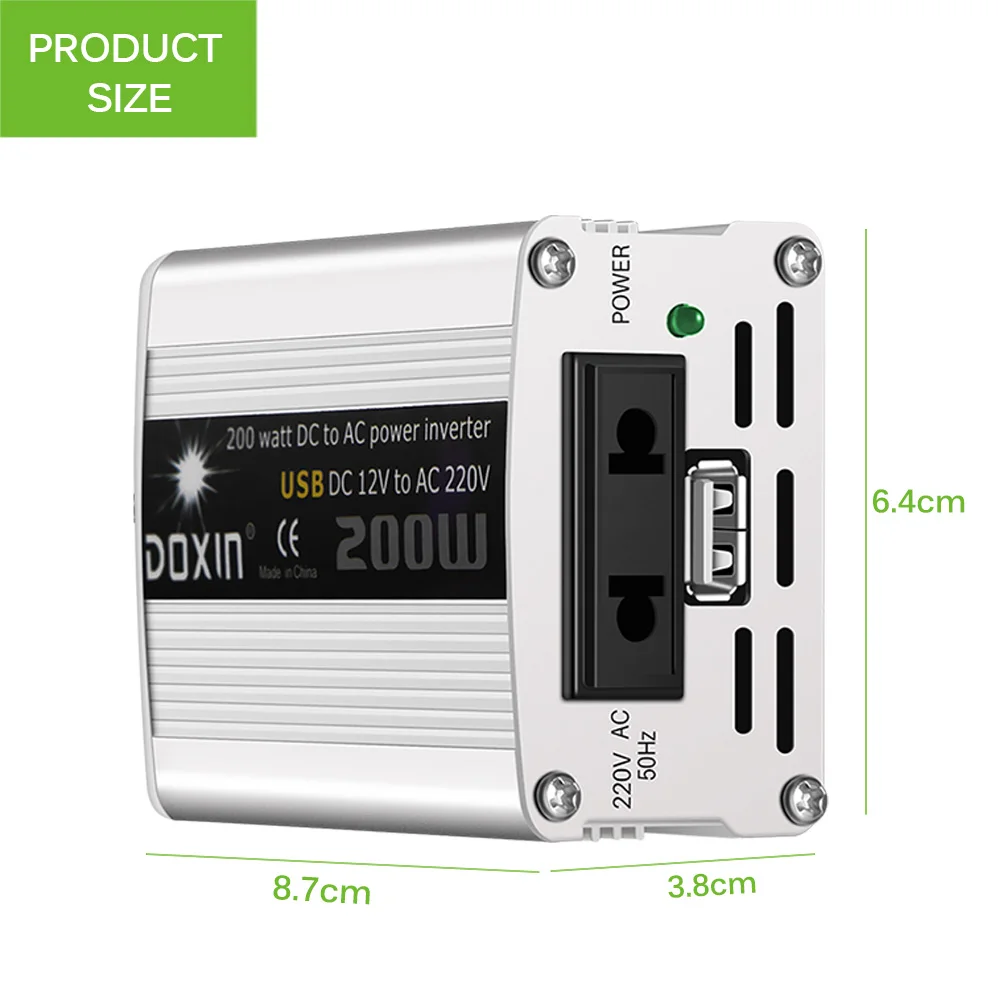 200W Watt DC 12V to AC 220V / USB 5V Portable Car Power Inverter Charger Converter Adapter DC 12 to AC 220 Modified sine