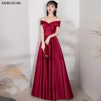 kaunissina burgundy satin evening dress sexy off the shoulder a line pleated prom elegant dresses formal gown vestidos
