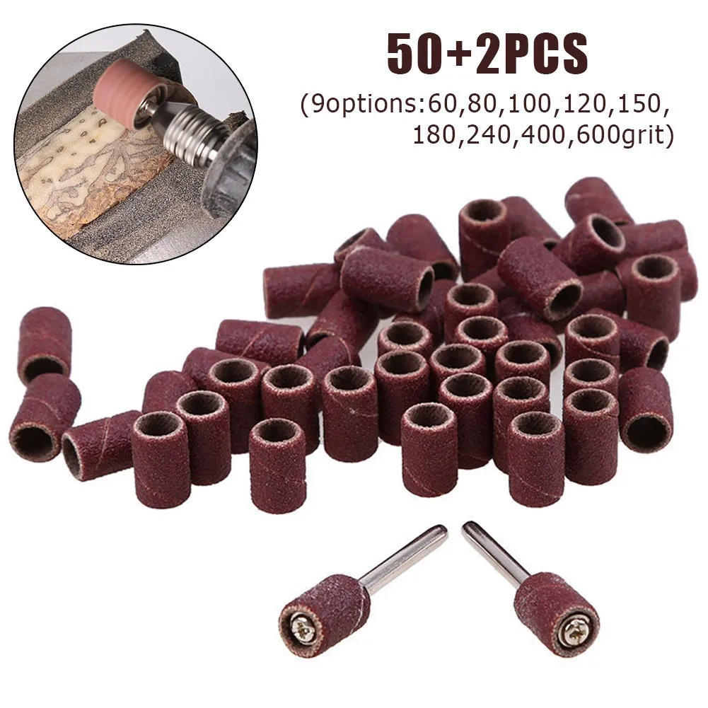 

50pcs Abrasive Drum Sanding Bands Drum Sanding Bands Sleeves + 2pcs Mandrels Sandpaper Rotary Tool Outils Abrasifs