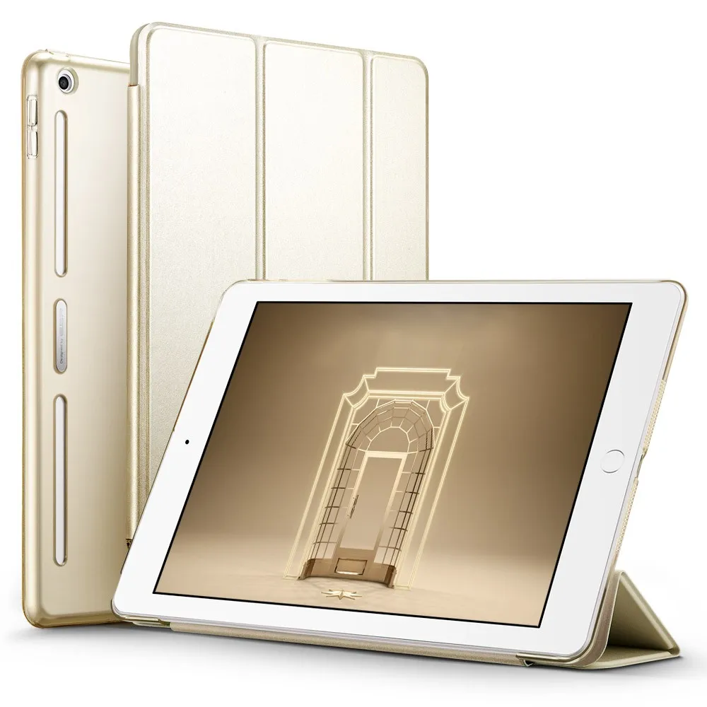 Чехол для iPad 9,7, ESR из искусственной кожи передняя крышка+ Мягкий ТПУ бампер край+ PC задняя Авто спящий умный чехол для нового iPad выпуска - Цвет: Champagne Gold