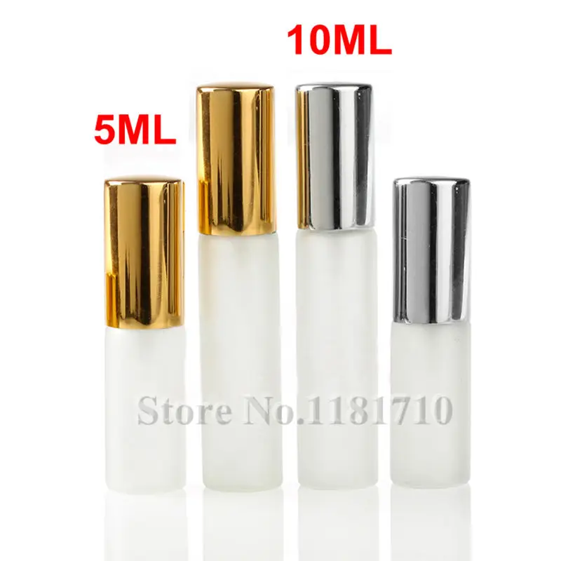 

20pcs/lot 5ml 10ml 20ml Frosted Glass Spray Bottle Refillable Perfume Atomizer Mini Sample Test Glass Vials With Gold Silver Cap