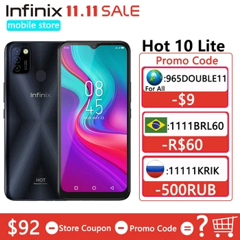 Infinix hot 10 lite Global Version 2GB 32GB Smart Phone 6.6''HD 1600*720P 5000mAh Battery 13MP Camera Helio A20
