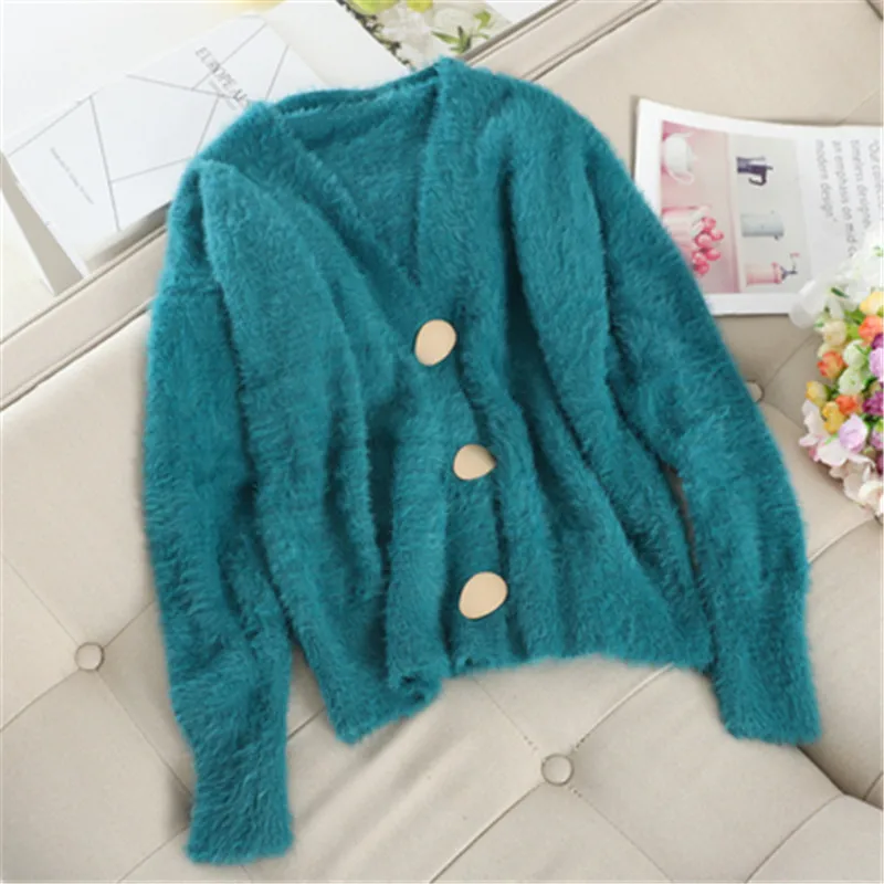 SINGRAIN норковый кашемировый вязаный кардиган Женская мода осень джемпер корейский