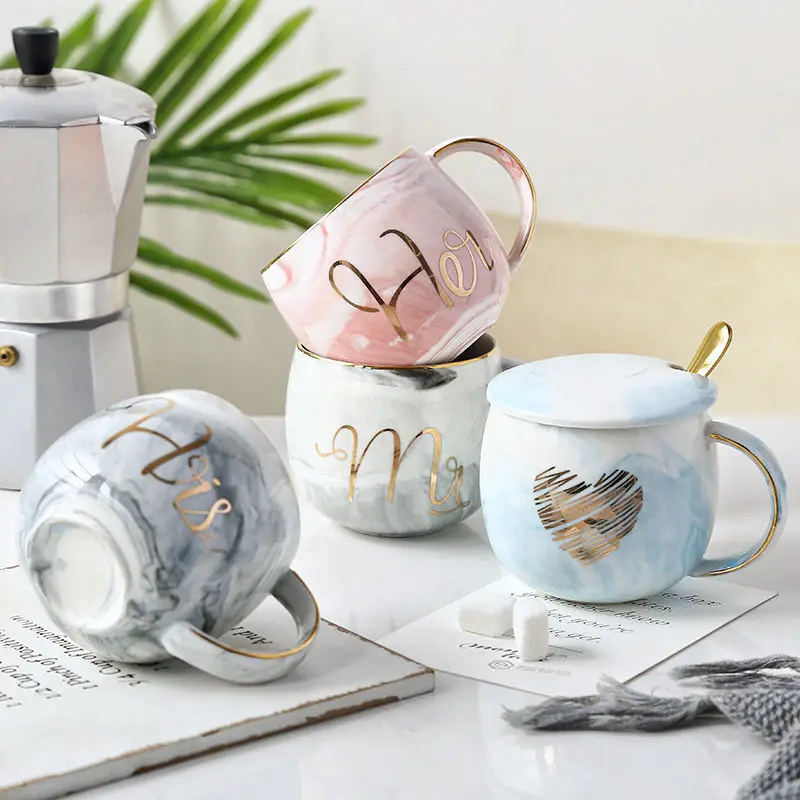 Креативная мраморная керамическая чашка для пары на чашке с золотой боковой