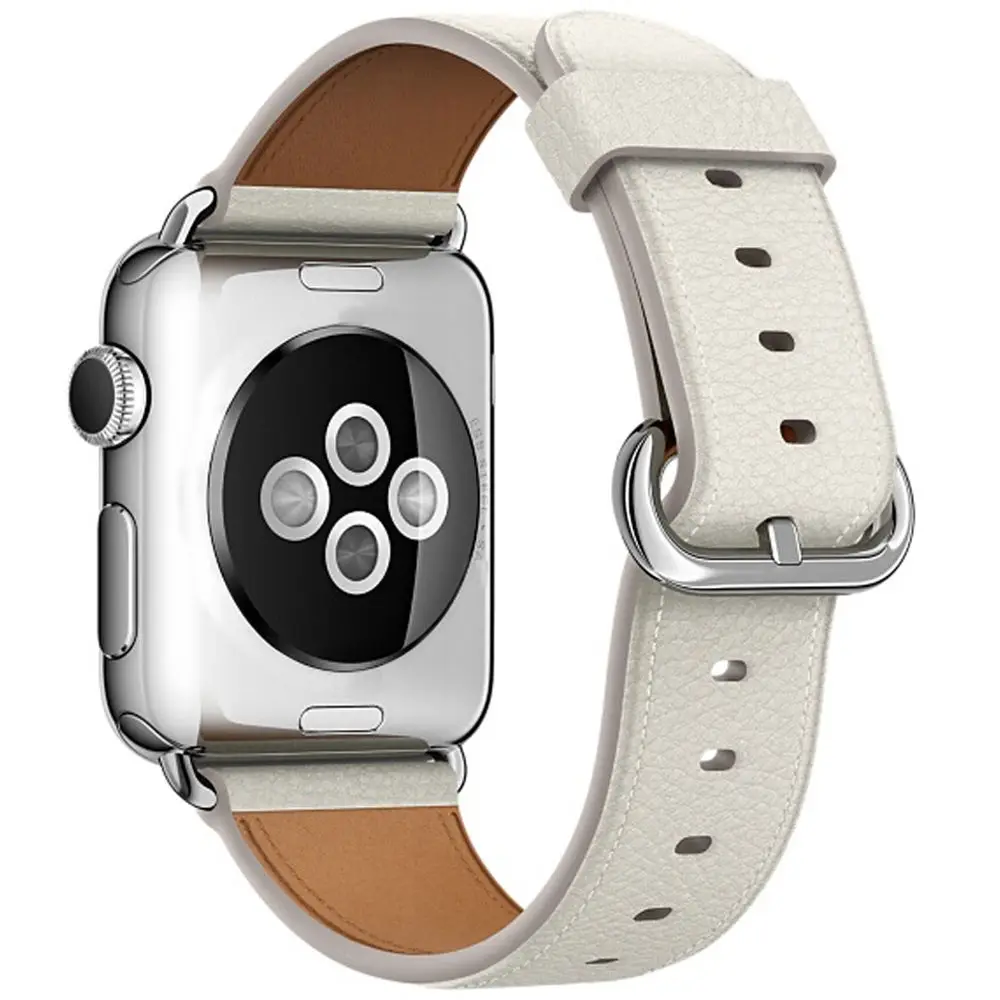 Ремешок Lychee из натуральной кожи для Apple Watch band 4 5 44/40/42/38 мм мужской/женский браслет