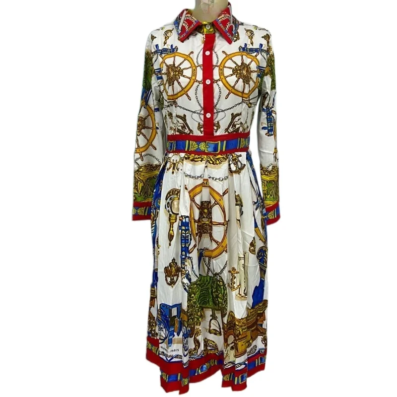 

2021 Plus Size Women's Dress Spring and Summer New Lapel High Waist A-line Dresses