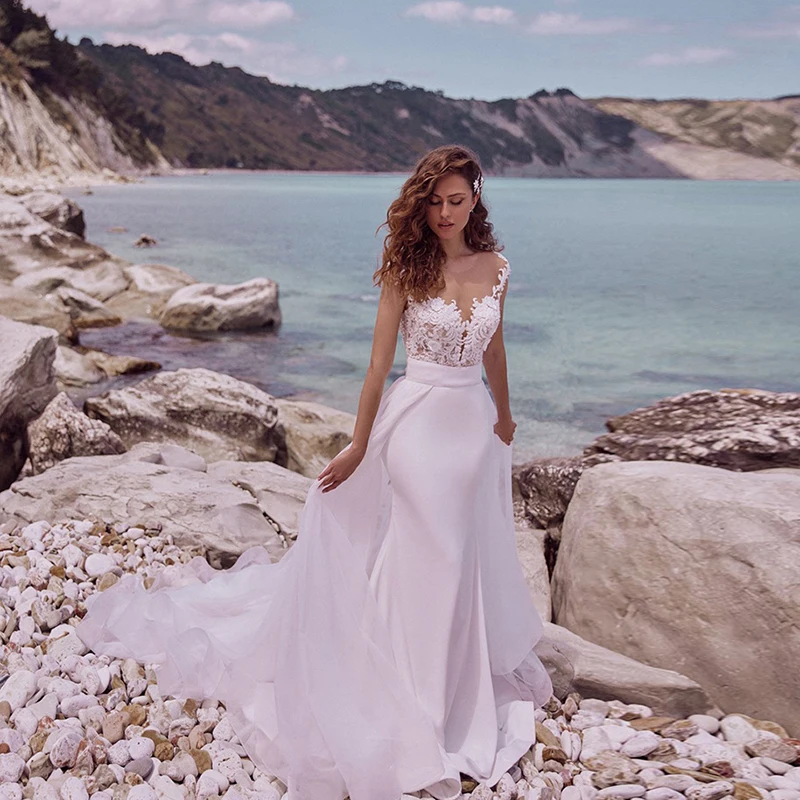 

Hot Sale V Neck Sheath Wedding Dress Tulle Summer Beach Bridal Gowns 2021 Robe Mariage Vestido De Noiva