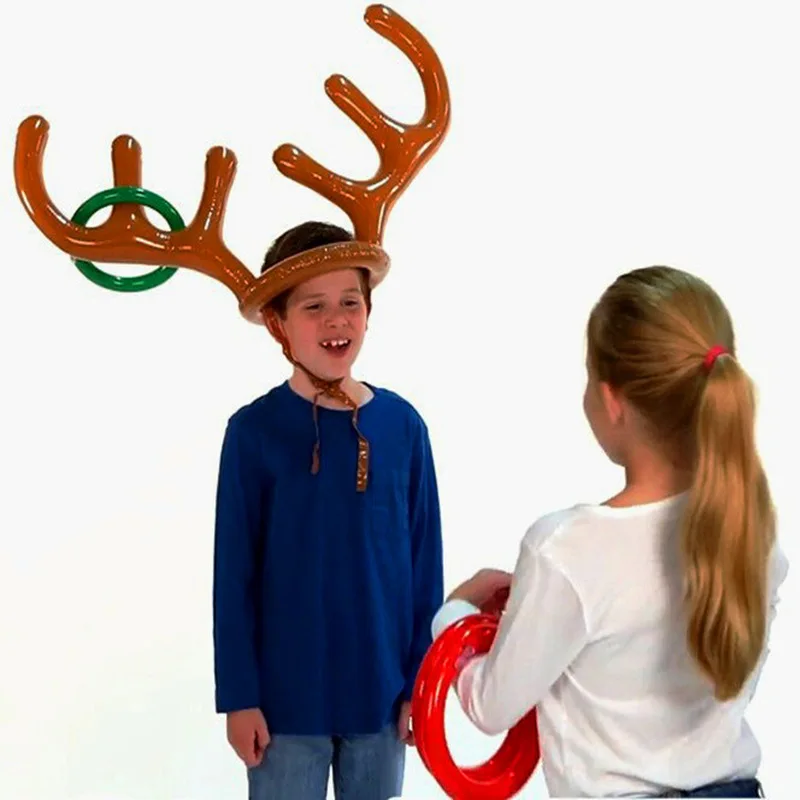 Christmas Decoration Inflatable Santa Funny Reindeer Antler Headband Toys Inflatable Antlers Game Ring Toss Christmas Toys Game недорого