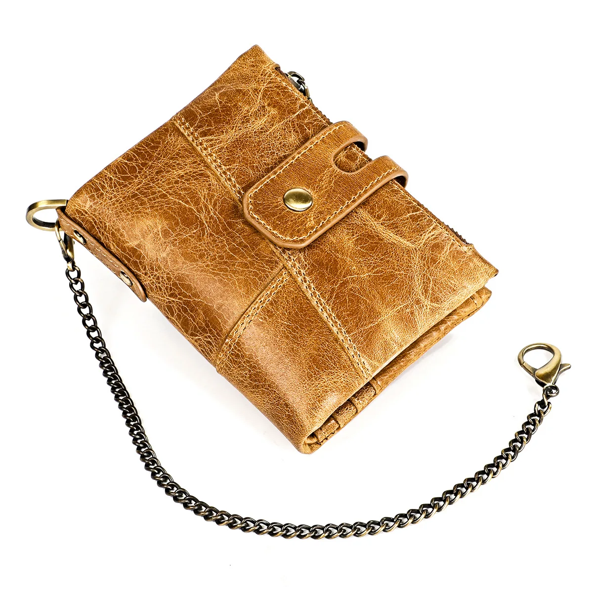 Men's Short Wallet With Anti-theft Chain Retro Genuine Leather Cowhide Crazy Horse Money Card Coin Purse Holder For Man