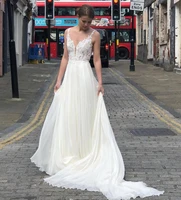 new 2021 boho beach wedding dress simple sleeveless spaghetti strap lace appliques chiffon bridal gowns elegant soft low back