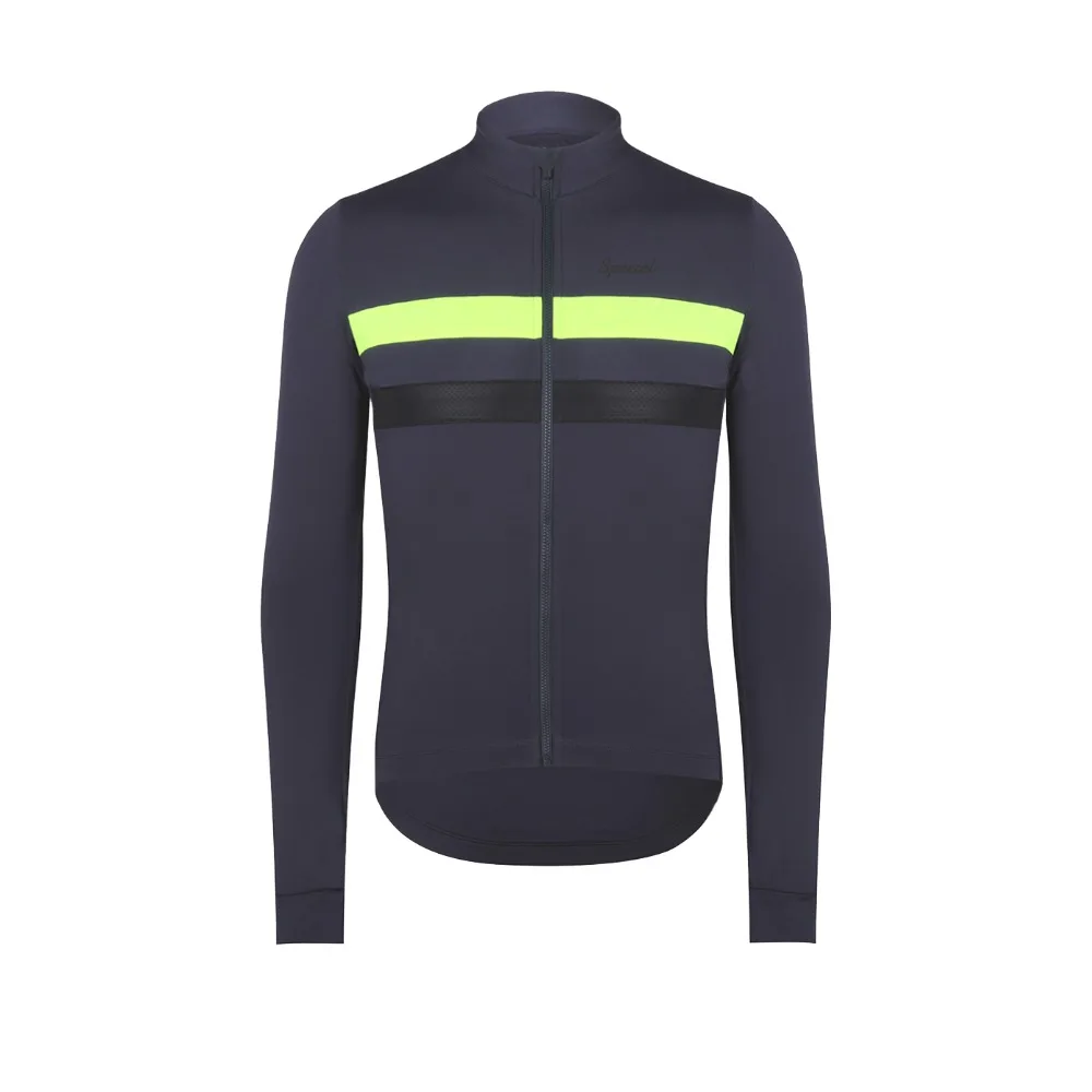 

2019 SPEXCEL new neon yellow winter thermal fleece cycling jersey with reflective stripe urban bicycle clothes road mtb thermal