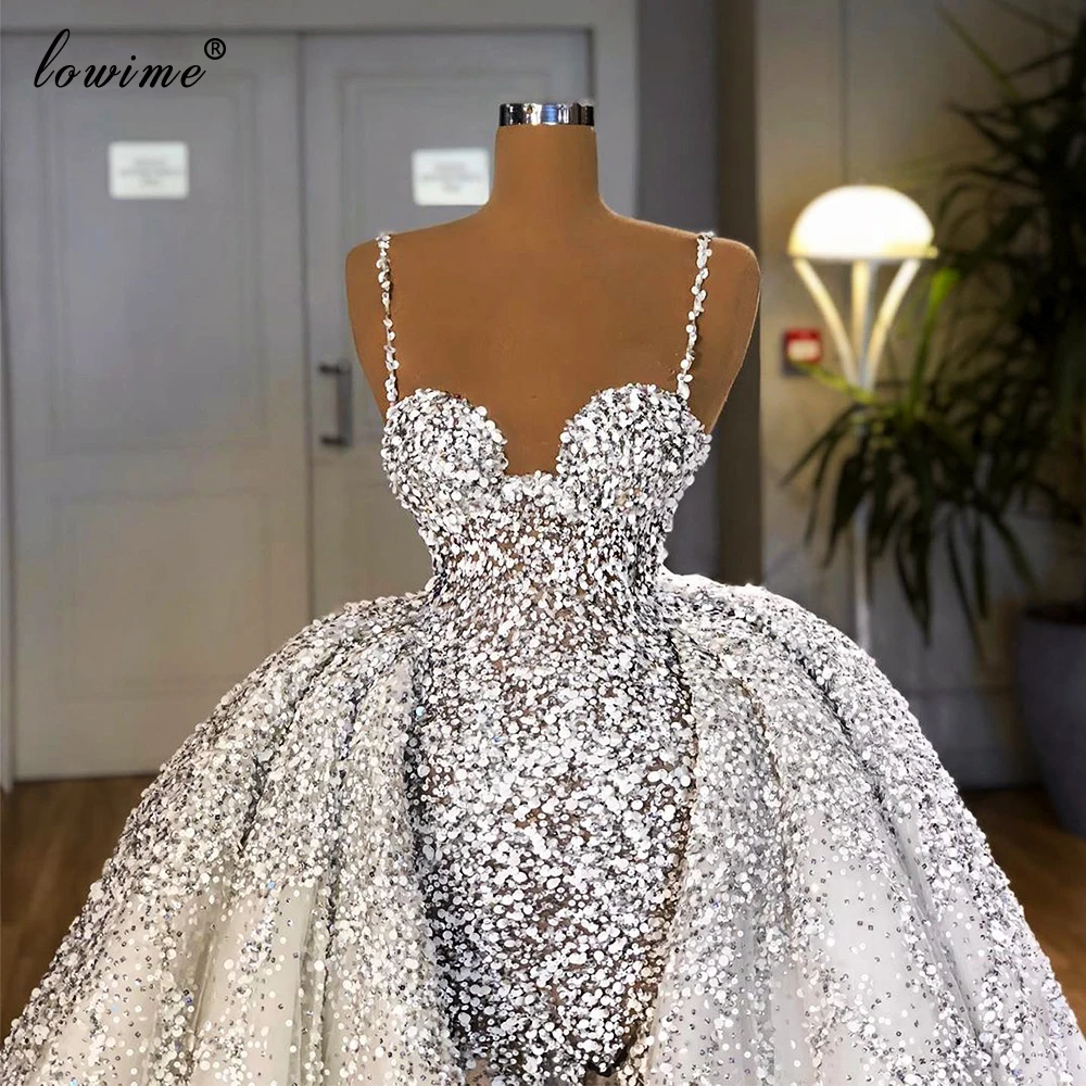 High Fashion Sexy Wedding Dresses 2020 Strapless Luxury Bridal Gowns A-Line Robe De Mariee Sequins Romantic Wedding Gowns