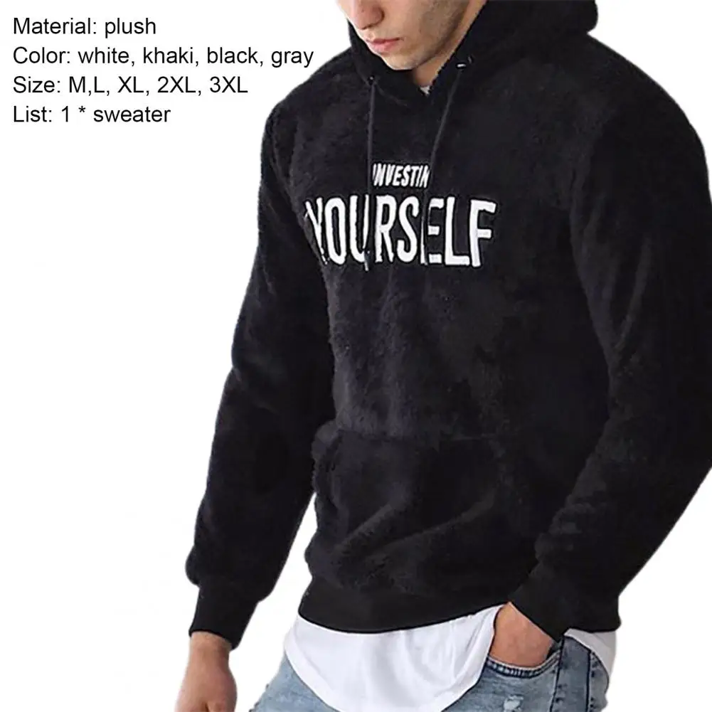 

Hoodie Letters Embroidery Warm Pullover Men Long Sleeve Pockets Hooded Sweatshirt for Spring/Autumn Hoodies Sweatshirt For Men