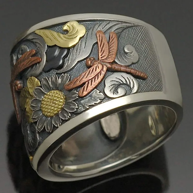 

vintage dragonfly wedding rings for women 2021 hot sale rainbow metal womens promise ring famale jewelry accessories gifts