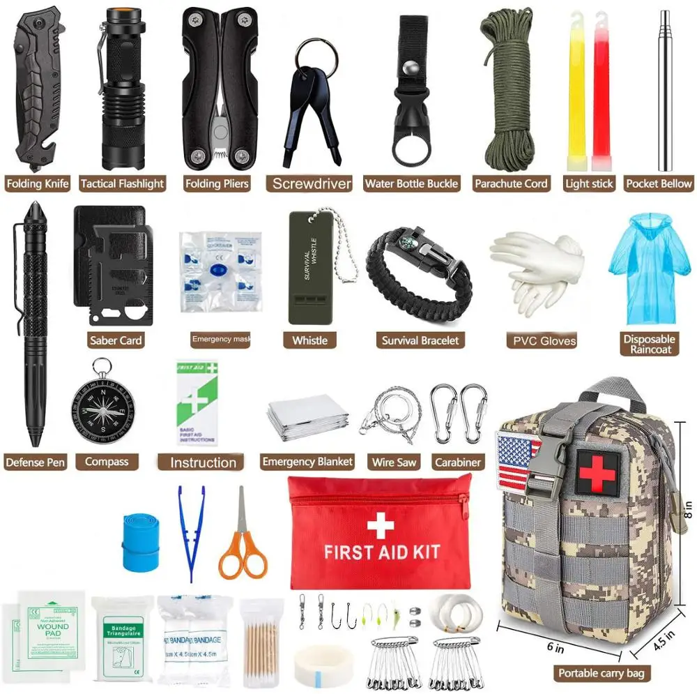

100PCS Emergency Survival Kit and First Aid Kit, Professional Survival Gear Hunting Tool with Tactical Molle Pouch and Emergency