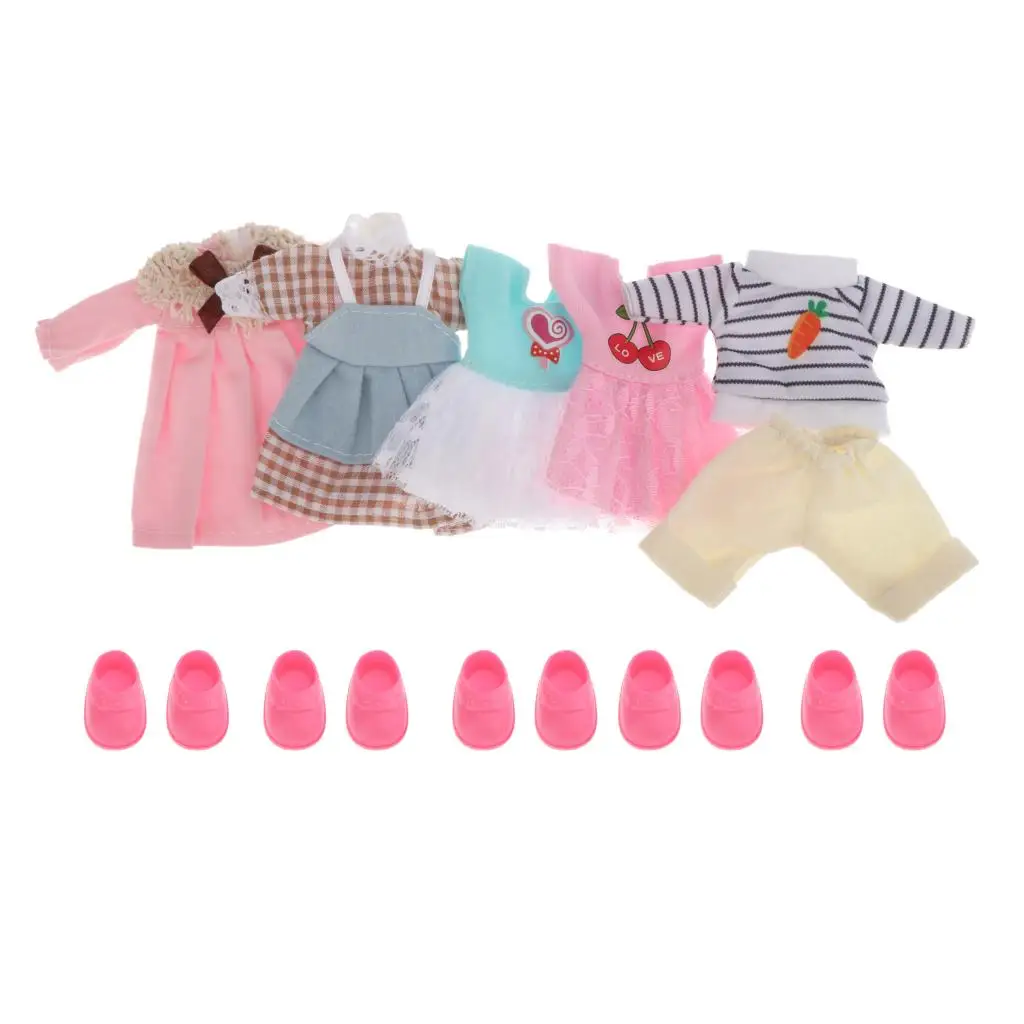 5 Sets 16cm/6inch Mini Girl Doll Clothes Suit DIY Dress Up Accessory