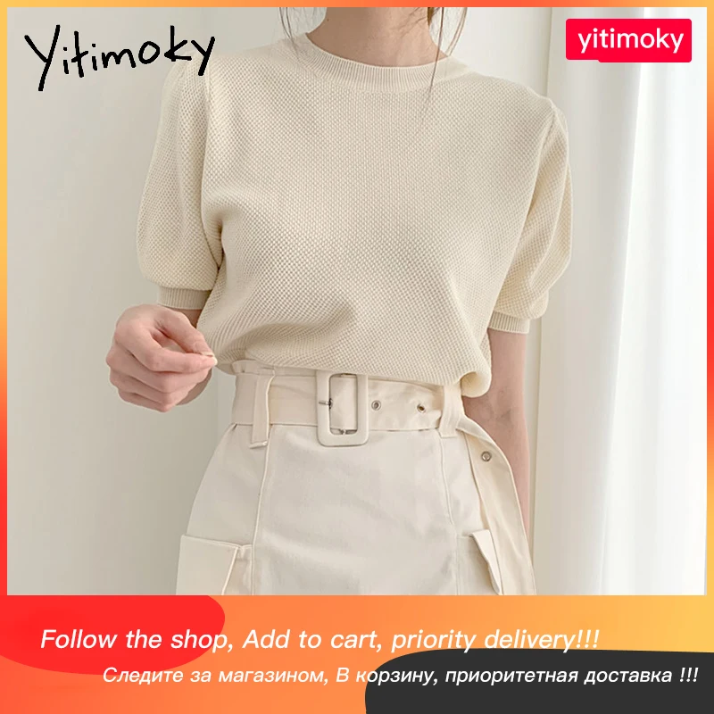 

Весенний укороченный свитер Yitimoky, женская одежда, корейская мода в японском и корейском стиле, топы с коротким рукавом, элегантный женский о...