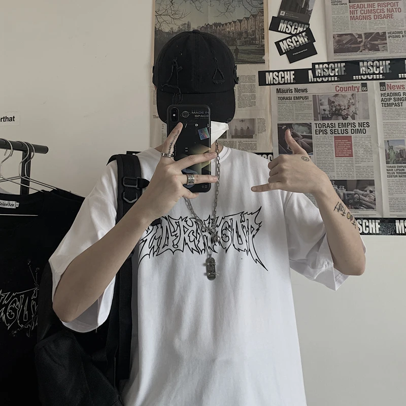 Футболка мужская оверсайз с коротким рукавом и принтом в стиле Харадзюку |