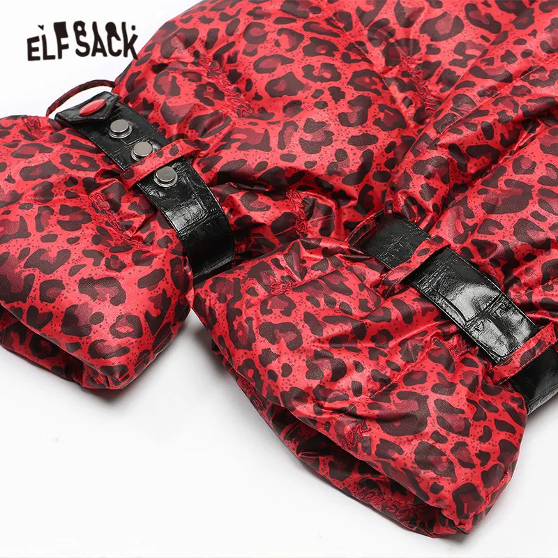 ELFSACK, красные, леопардовые, прямые, теплые, пуховые пальто для женщин,, зима, новинка, с рукавами, повседневная, офисная, женская, базовая верхняя одежда