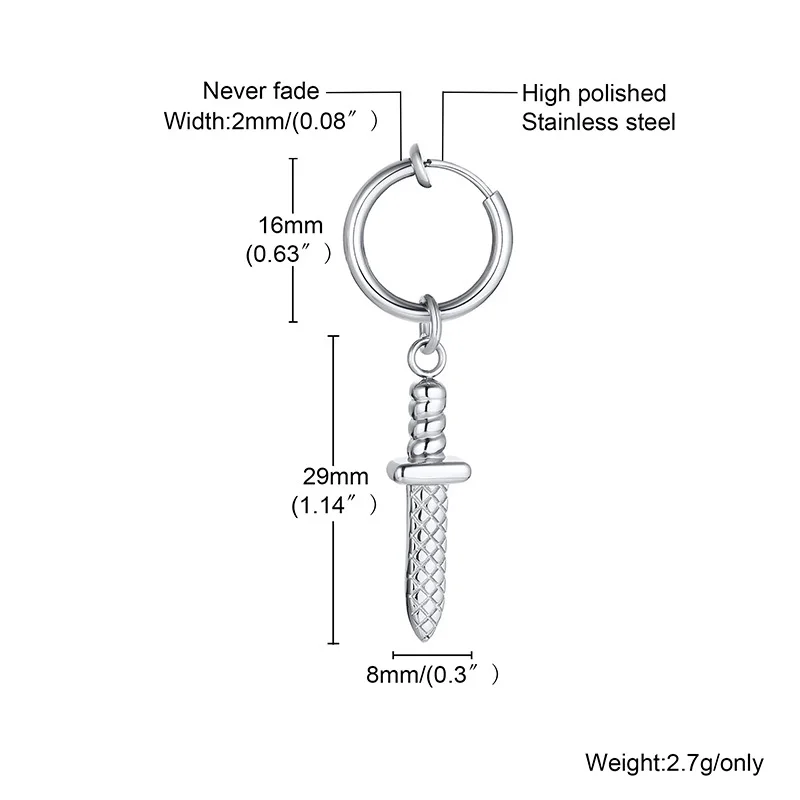 Серьги Vnox в стиле рок-панк мужские антиаллергенные металлические клипсы из