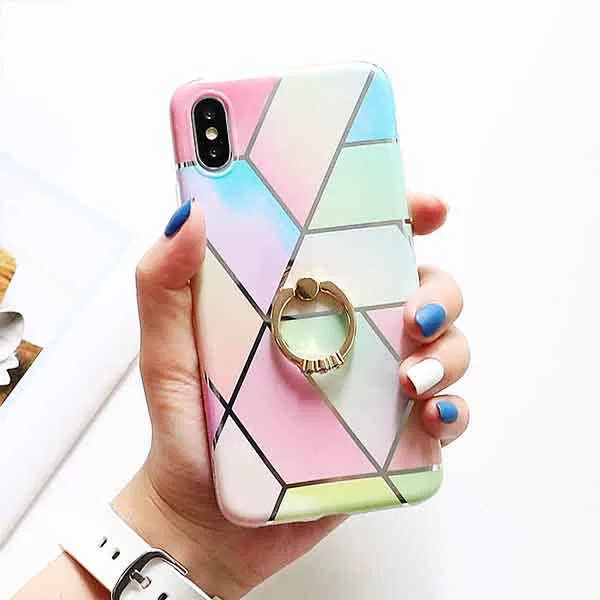 f SUYACS гальванический геометрический мраморный чехол для телефона для huawei P20 P30 Pro mate 30 20 Lite кольцо подставка мягкий IMD чехол для телефона - Цвет: f