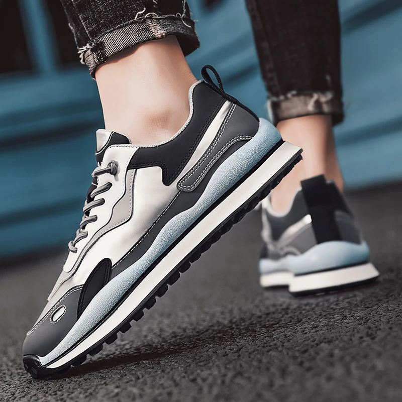 

Spring Men's Fashion Running Shoes Breathable Light Comfortable Platform Walking Forrest Shoes Lace-up Rubber Training Shoes