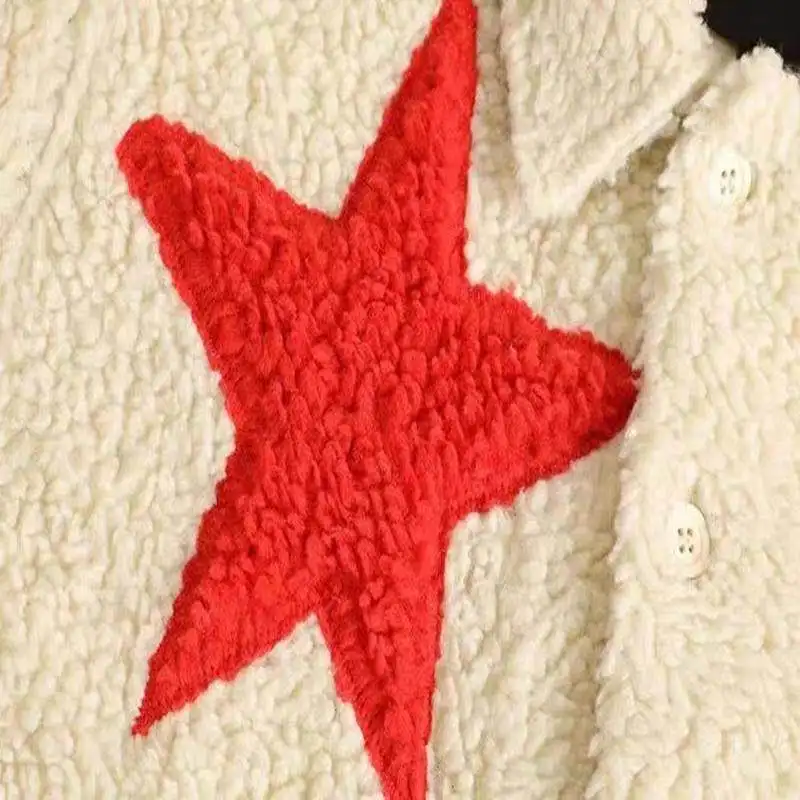 

2020 New Winter Fashion Classic Trendy Plush Thickening Lamb Hair Five-pointed Star Granular Fleece Loose Coat Unisex