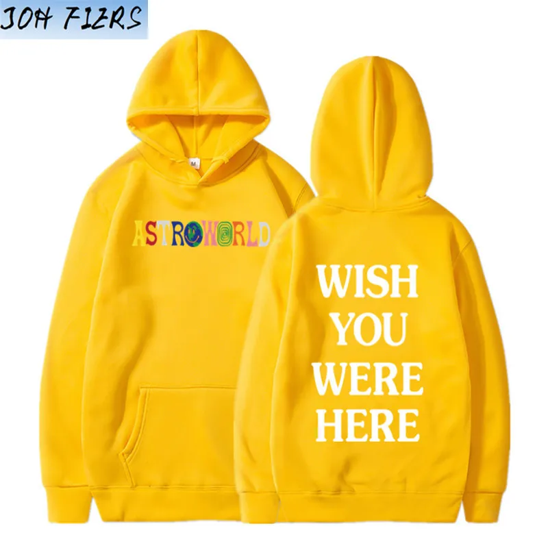 Новые толстовки с капюшоном с надписью «TRAVIS SCOTT ASTROWORLD WISH YOU WAS HERE», модная толстовка с капюшоном с надписью «ASTROWORLD», уличная одежда для мужчин и женщин, пуловер, толстовка - Цвет: yellow