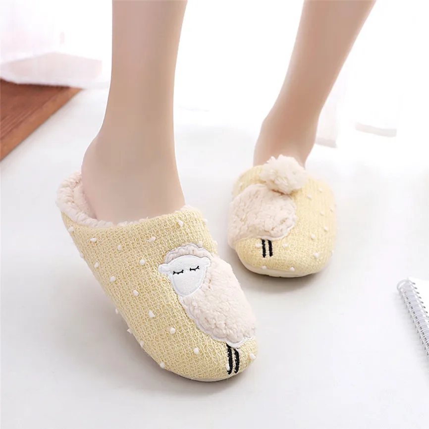 Милые Нескользящие зимние женские тапочки с животными короткие плюшевые модные