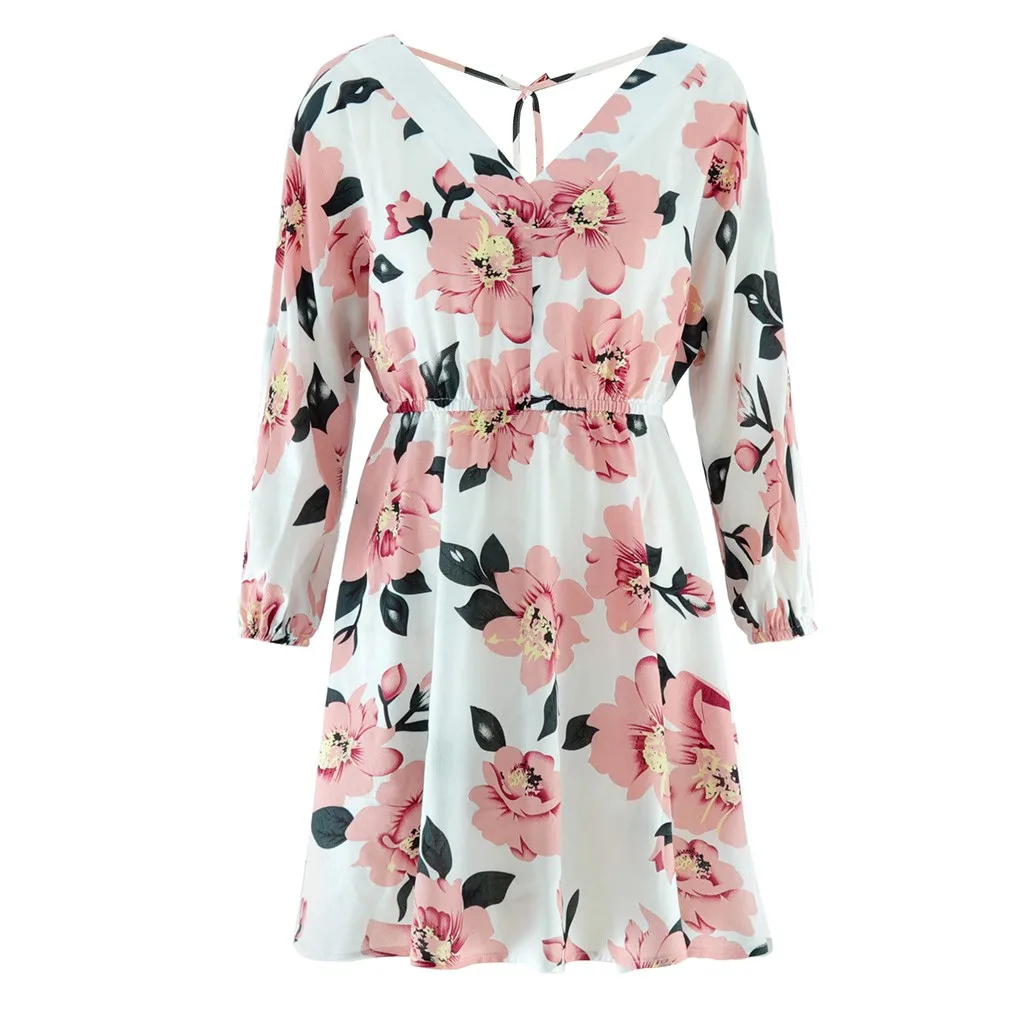 Стильное летнее женское платье сексуальное глубокий v-образный вырез цветочный