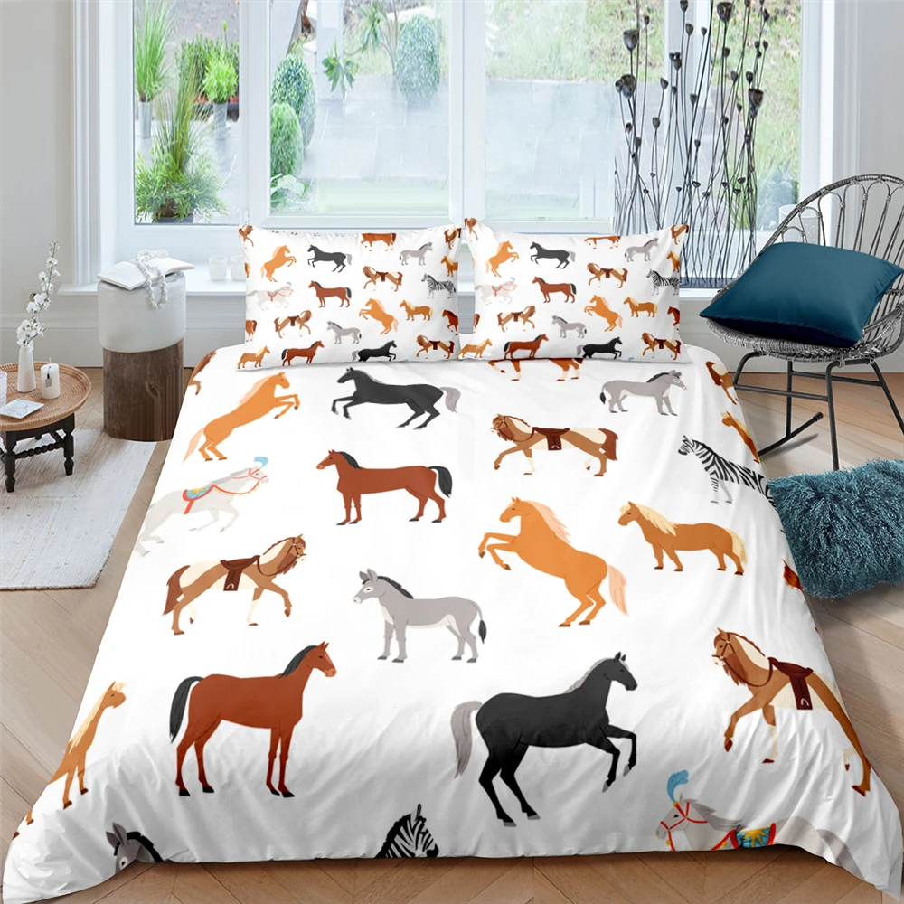 

Animals Duvet Cover Set King Queen Single Size 2/3pcs Bedspread Horse Bedding Set Comfortable Quilt Covers Sets