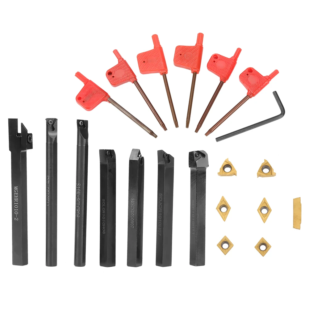 7Pcs Mini Shank Lathe Boring Bar Turning Tool Holder + T8 Wrench Inserts