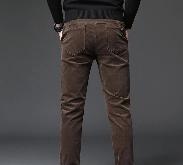 

2021 Men Winter Warm Corduroy Pants Thicken Fleece Lining Smart Casual Straight Trouser Slim Fit Jogging Pants Men Clothing