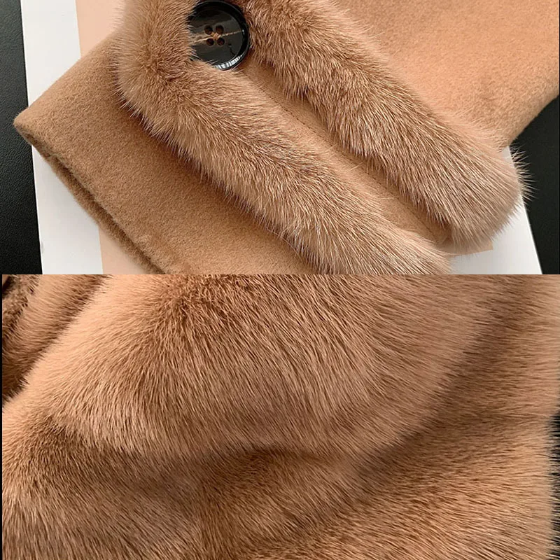 

Real Mink Fur Coat Long Women's Winter Jacket Women With Fur Hood 2020 Elegant Long Sleeve Rex Rabbit Fur Liner Belt Standard