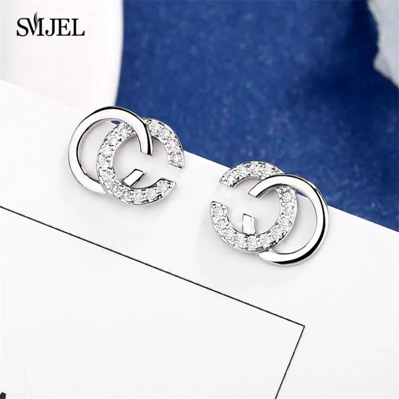 SMJEL модные двойные серьги с кристаллами женские круглые CC Pendientes корейские